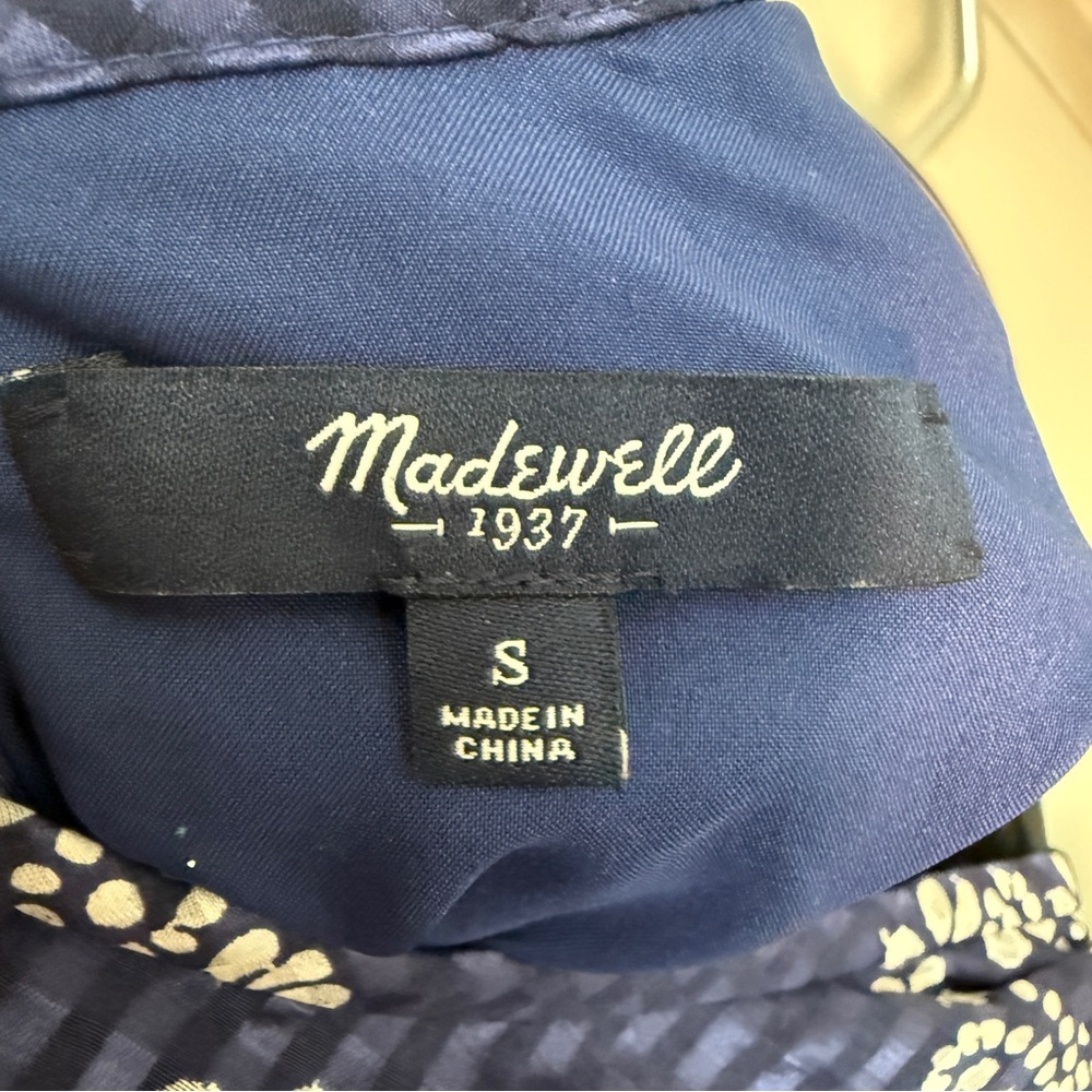 Madewell | Silk-Cotton Midi Dress | Boho | Minimalist | Navy Block Print | S - Picture 6 of 8